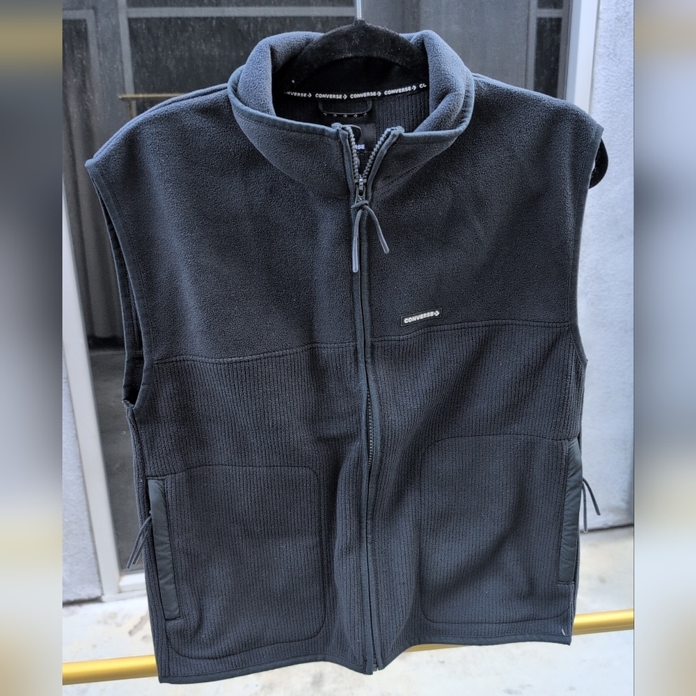 Converse Black Fleece Zip-Up Vest Unisex Size Small NWOT